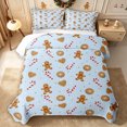 thumbnail image 2 of Erosebridal Gingerbread Cookies Quilt Full 3-Piece,Christmas Baking Full Bedspread Sets,Sky Blue,1 Coverlet and 2 Pillowcases, 2 of 7