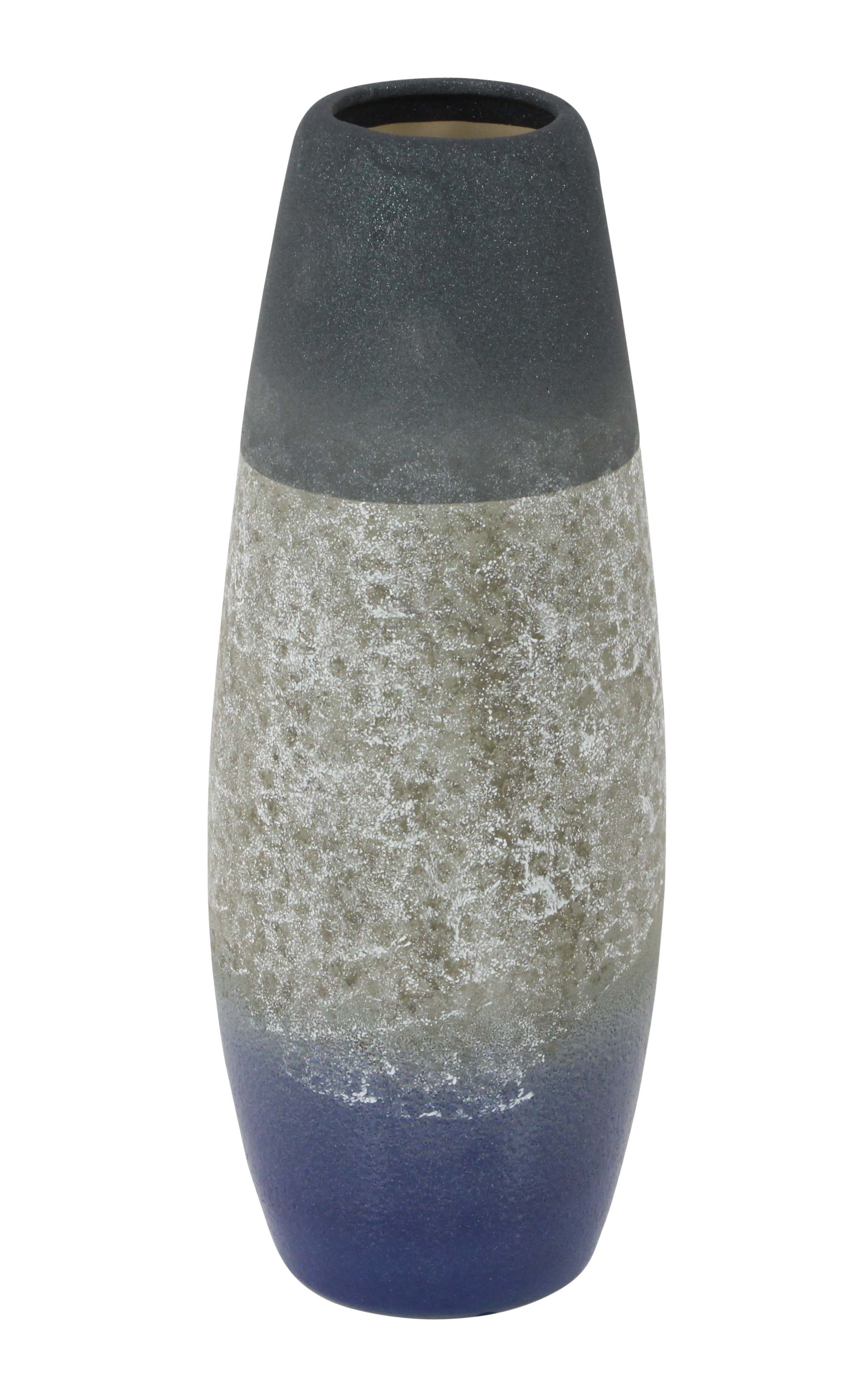 Decmode Modern 16 Inch Elongated Cylinder Ceramic Vase, Gray