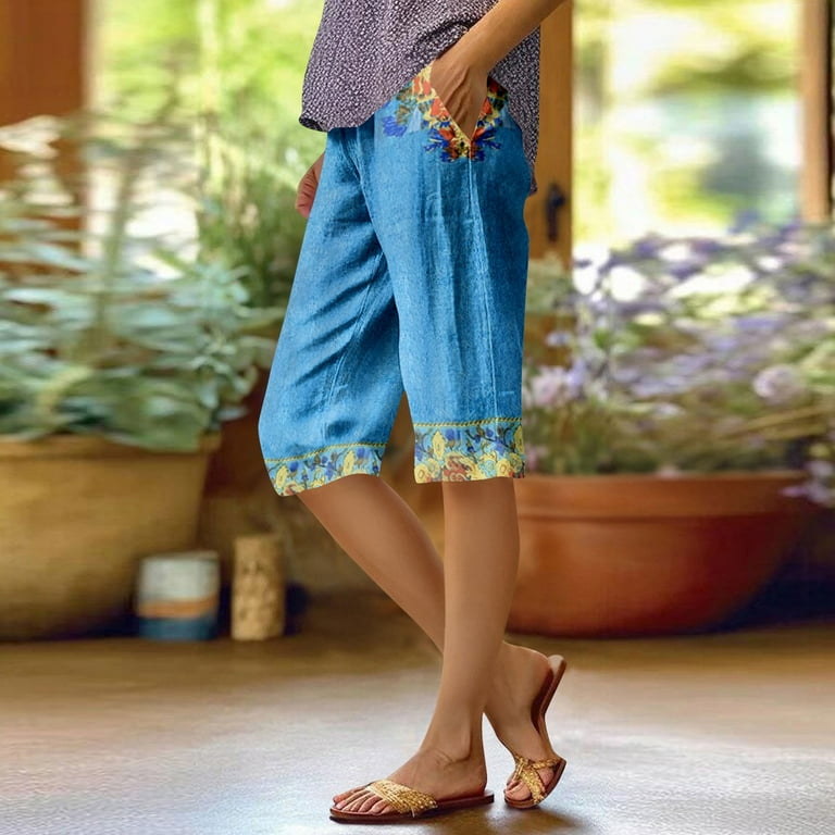 Mlqidk Pedal Pushers for Women Linen Capri Pants Knee Length