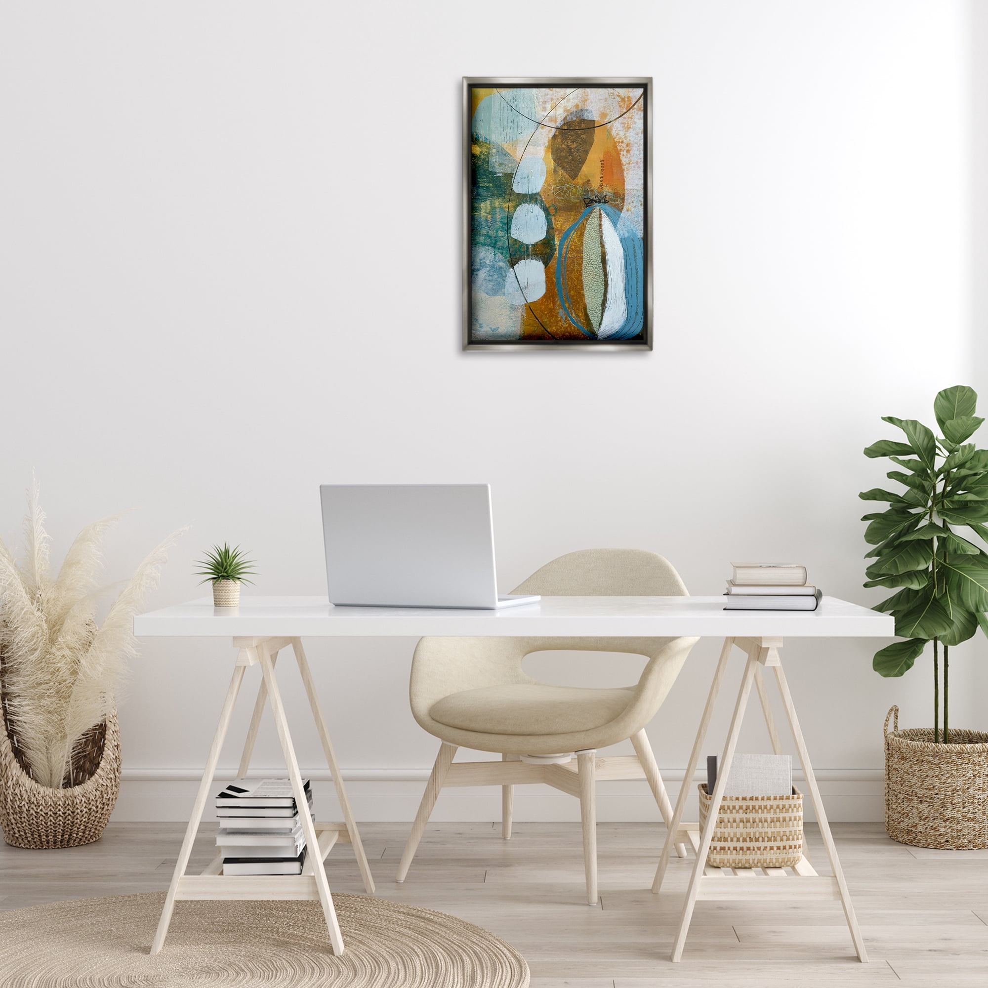 Stupell Industries Expressive Distressed Abstract Abstract Painting Gray Floater Framed Canvas Art Print Wall Art, 17 x 25