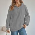 thumbnail image 5 of CQONEPT Women's Hoodies Drawstring 1/4 Zip Dressy Casual Sweatshirts with Pockets Outdoor Trendy Fleece Lined Pullover Gray XL, 5 of 6