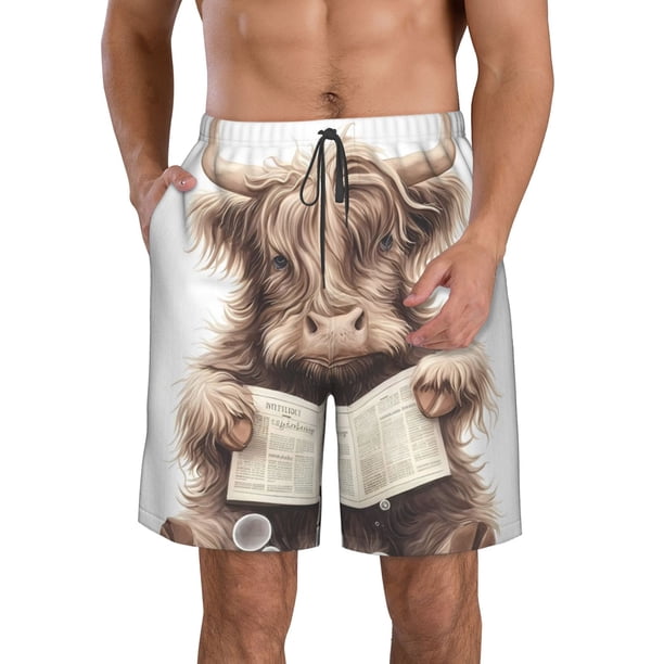 Fotbe Relaxed Cute Cow Reading Trajes de Baño Estampados para Hombre, Shorts de Verano de Secado Rápido, Ropa de Playa, Bañadores-3X-Large