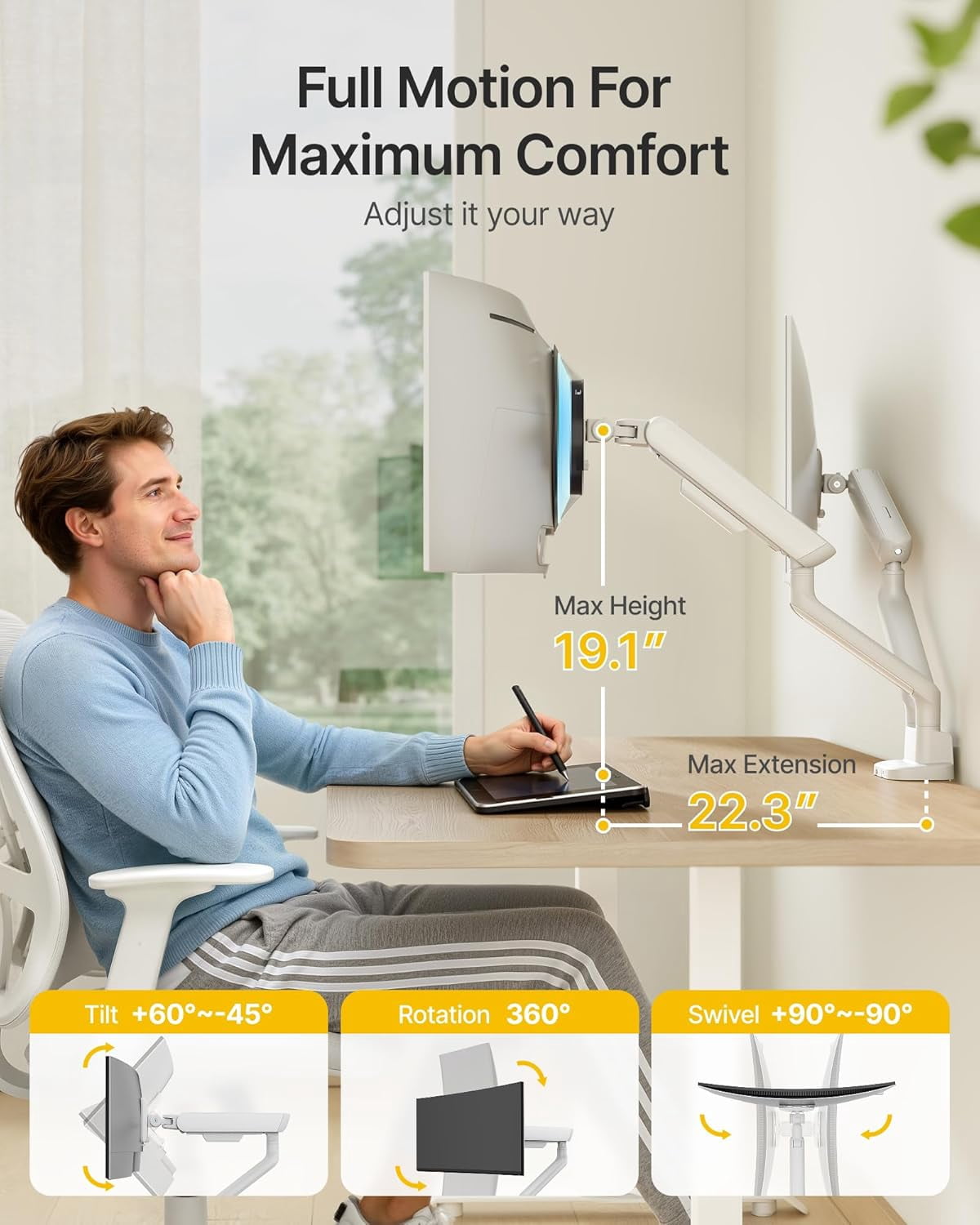 monTEK Dual Monitor Arm with USB Ports, Mechanical Spring Dual Monitor Mount for 17–35" Screens, Holds up to 26.4 lb per Arm, Full Motion Desk Stand with VESA 75x75/100x100, C-Clamp & Grommet