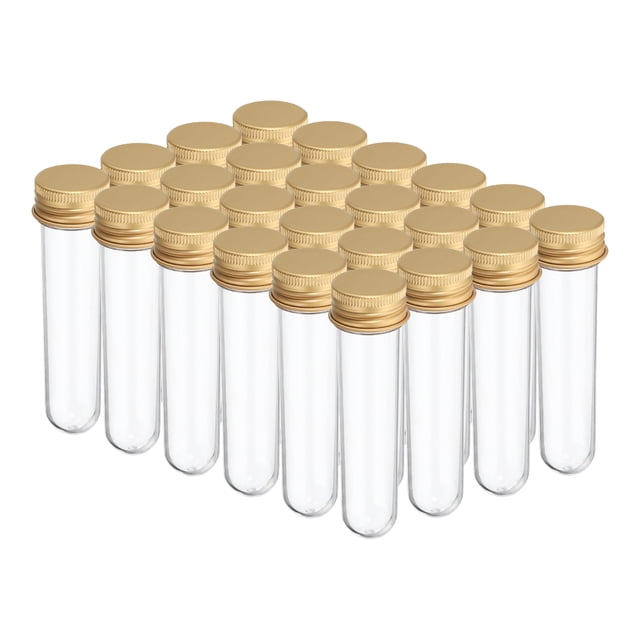 Unique Bargains 30ml Plastic Test Tubes with Screw Caps, 24Pcs 109x24mm Tubes for Party Decoration Lab Use, Gold Tone
