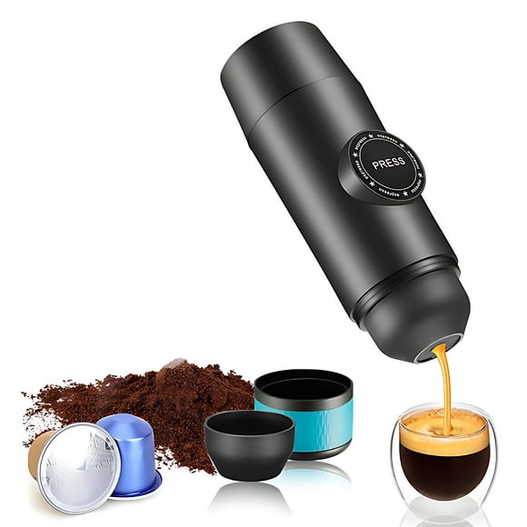 Portable Electric Espresso Coffee Machine Cordless Heating Double Serve Mini Coffee Maker with 2-IN-1 Coffee Powder/Capsule Bin 15Bar Pump Pressure Auto Brew Built-in 2000mAh Battery