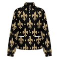 thumbnail image 5 of Jackets for Women Winter Coat Jackets Flannel Stand Collar Jacket(Gold & Black Fleur De Lis,Size:S-4XL), 5 of 7