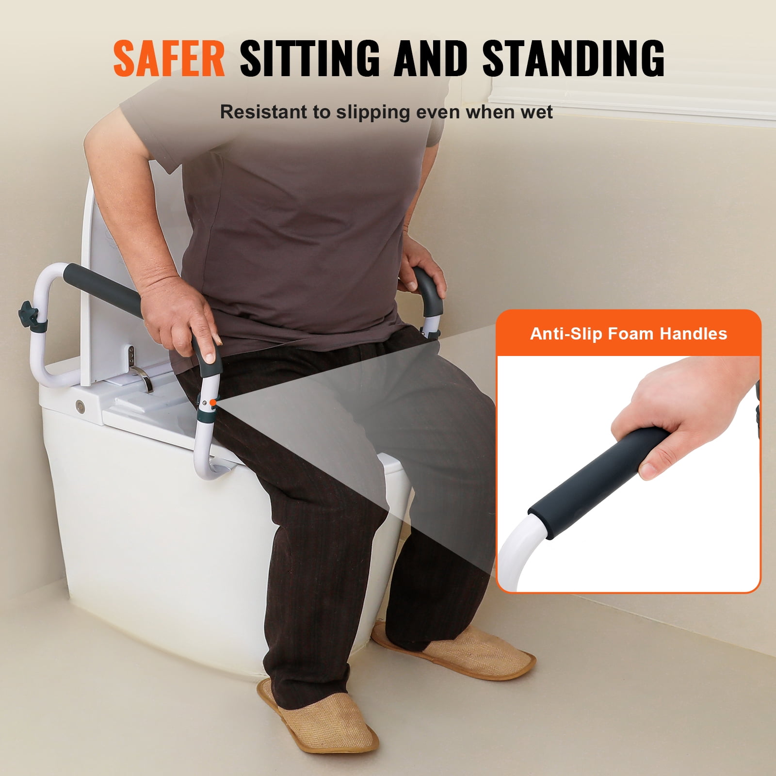 KFFKFF Toilet Safety Rail Seat Frame for Elderly Adjustable Handrail Grab Bar