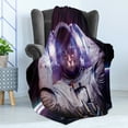 thumbnail image 4 of Space Cat Soft Flannel Fleece Throw Blanket, Kitty in Cosmonaut Suit in Galaxy Stars Supernova Design Image, Cozy Plush for Indoor and Outdoor Use, 50" x 70", Dark Blue Purple, by Ambesonne, 4 of 5