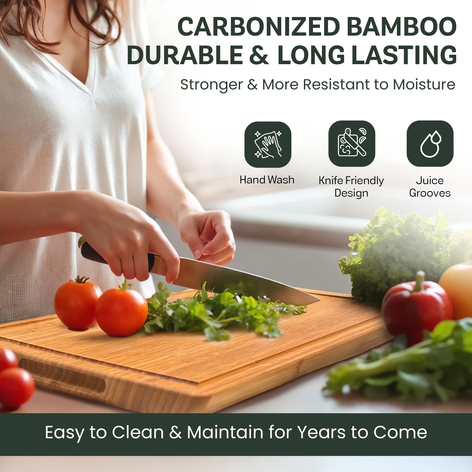 Bambüsi Bamboo Cutting Board - 17" x 11" Large Wood Chopping Board