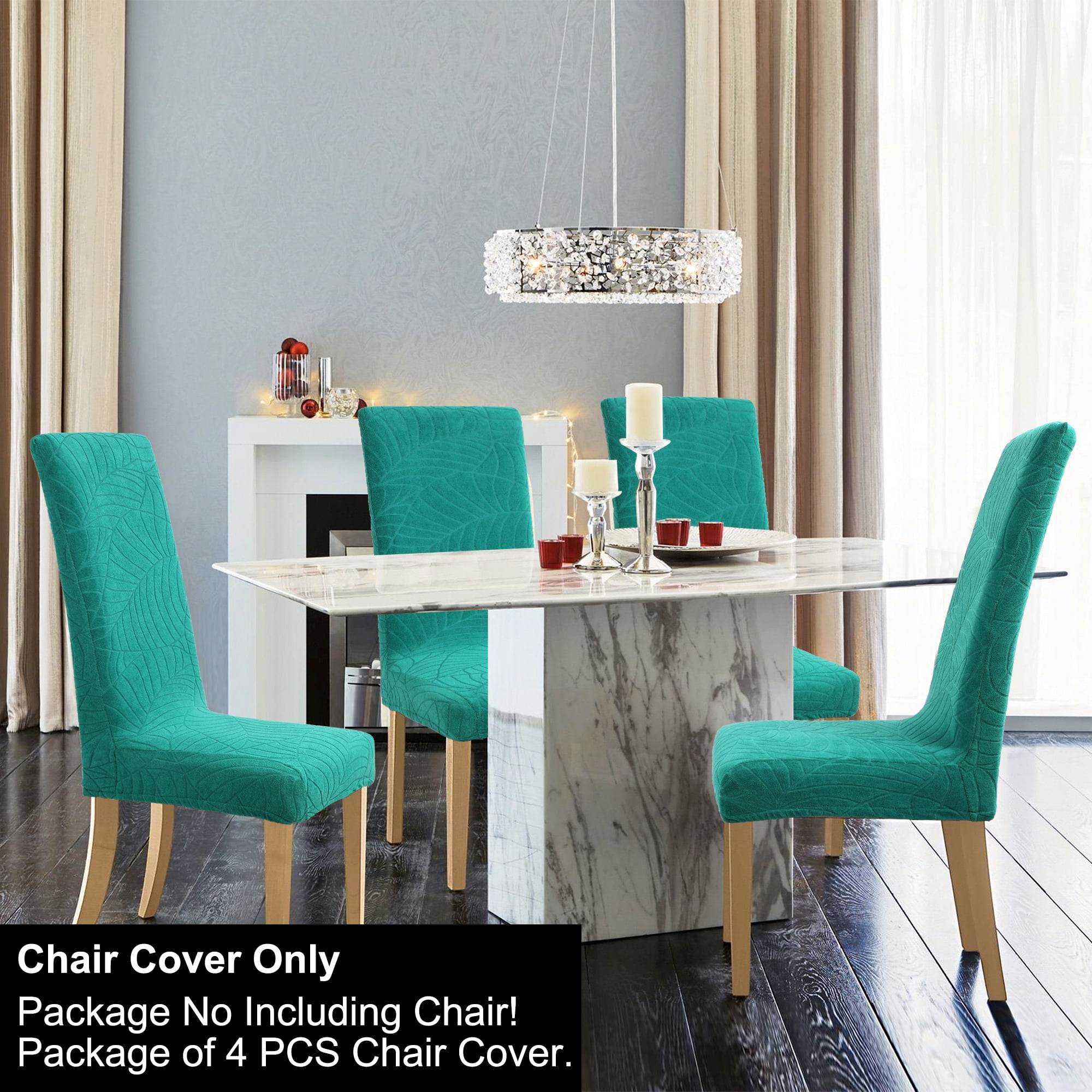Unique Bargains Jacquard Stretch Removable Dining Room Chair Covers 4 Teal