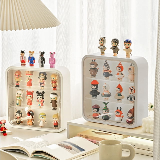 Clear Display Case for Figures, Collectibles Display Box with Shelves, 12 Inch Wall Mounted or Desktop Plastic Organizer, Miniature Acrylic Display Storage Case for Rock Stone Mini Fi
