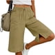 thumbnail image 5 of TaTaai Women Solid Color Loose Fit Cotton Linen Shorts Split Hem Casual Knee Length Capri Pants Lightweight Breathable Machine Washable No Fading Daily Outdoor Street Wear Gift, 5 of 7