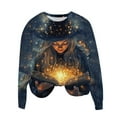 thumbnail image 4 of Uootdi Women's Halloween Witch Glow Book Sweatshirt - Crew Neck Long Sleeve Pullover, Casual Spooky Season Top, Trendy 3D Graphic Shirt, Versatile Fall Outwear Multicolor Women Top, 4 of 4