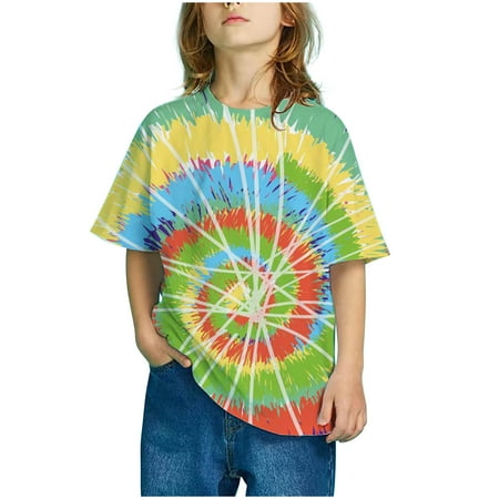 

SDJMa Girls Short Sleeve Gradient Print Tops Child Crewneck Summer Casual Loose Tshirt