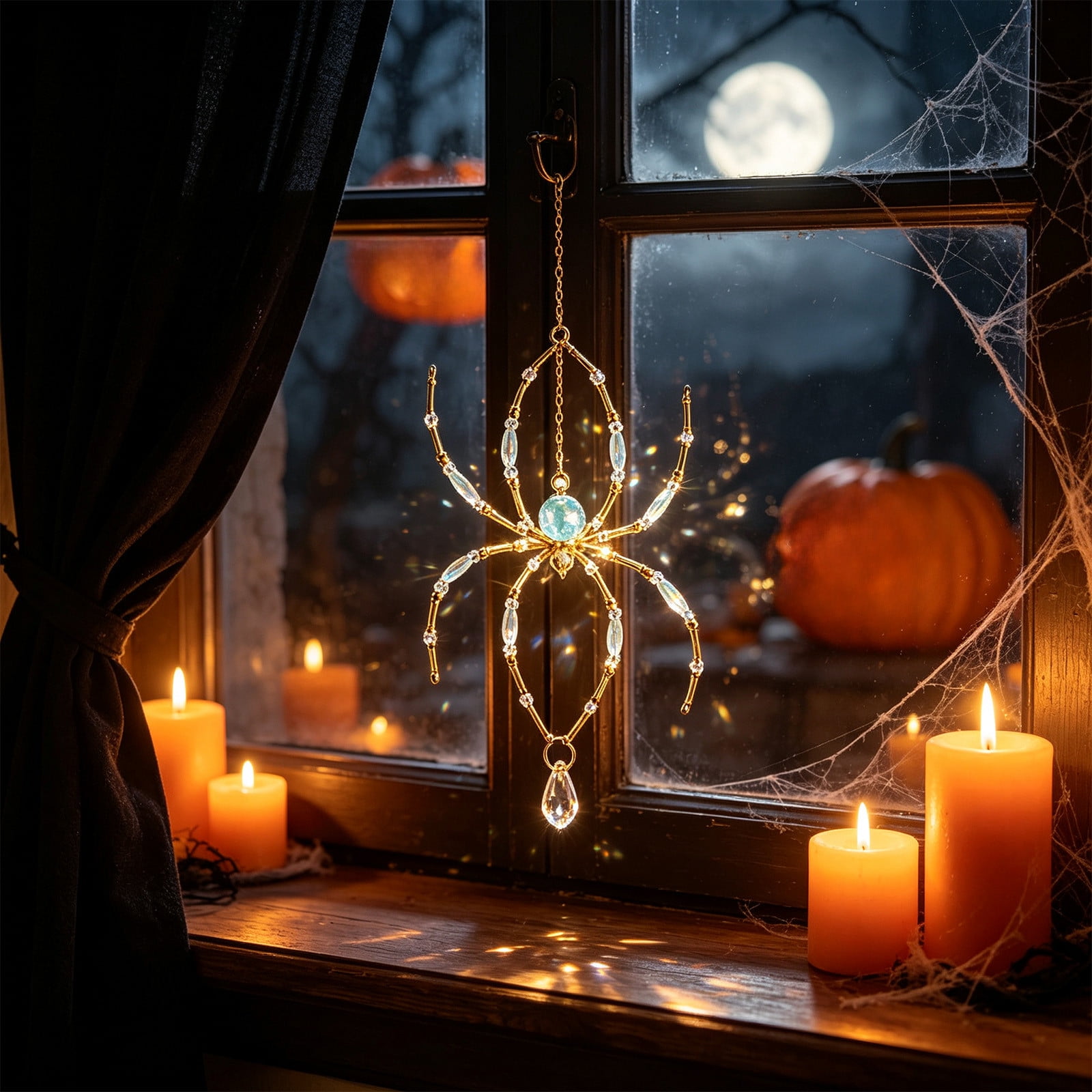 Handmade Glass Wind Chime with Spider Web Sun Catcher Hanging Design for Window Door Wall And Garden Display