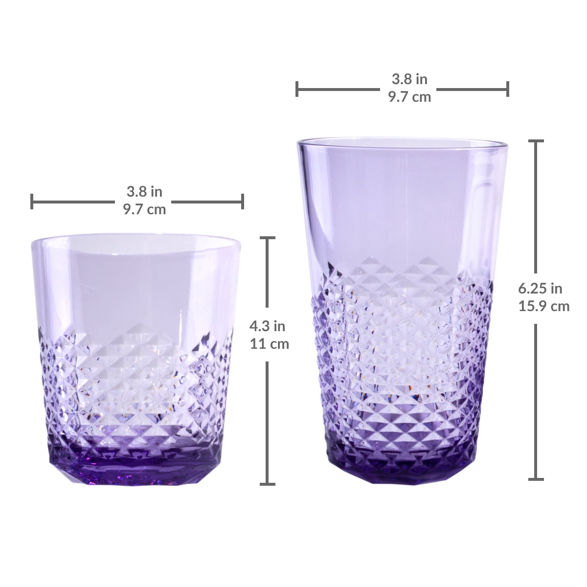 8-Pack Cupture Diamond Plastic Tumblers BPA Free 24 oz//14 oz Clear