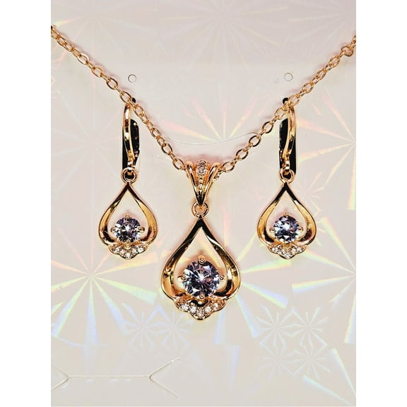 3Ct Round Cut Simulated Diamond Women's Engagement Gift Mix Jewelry Set 14k Yellow Gold Plated 18"