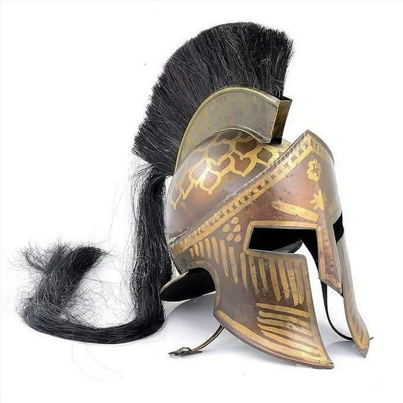 Antique Brown Medieval Era Warrior Helmet | Barbuta Crusader Knight Templar Armour Greek Steel Centurion Helmet | Halloween LARP (Tribal Brown)