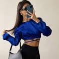 thumbnail image 2 of D&J Fashion Women's Lace Up Long Sleeve Crop Tops, 2 of 7