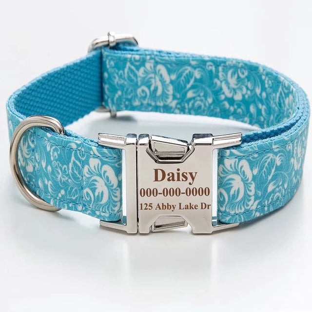 Collar para perro personalizado con nombre, número y dirección grabados