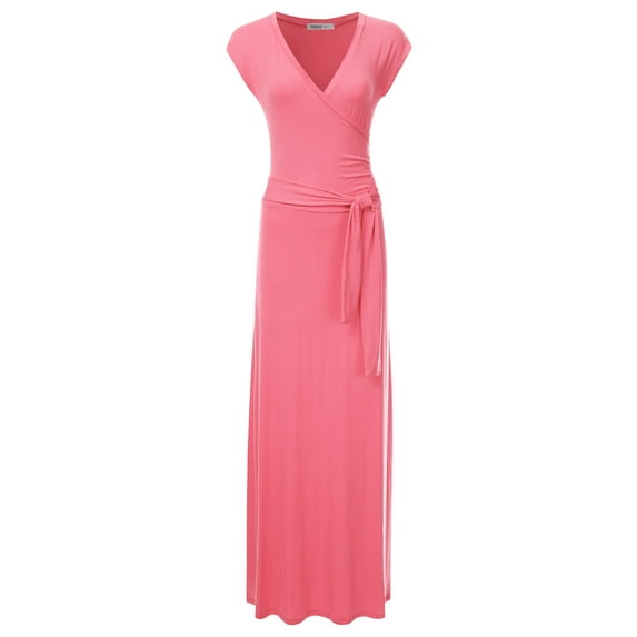 NINEXIS Women's V-Neck Short Sleeve Maxi Wrap Dress