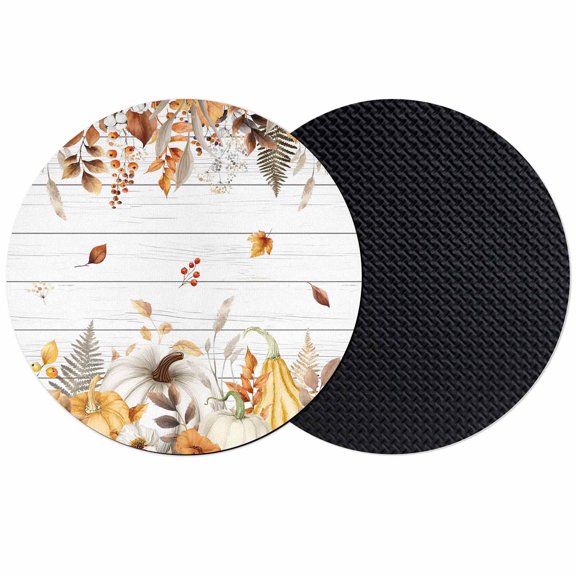 Fall Grey Orange Coasters Set of 2, Absorbent Coasters for Drinks, Thanksgiving Pumpkins Vintage Maple Leaf Coaster for Desk Coffee Table Protection, Home Decor House Warming Gifts 4"