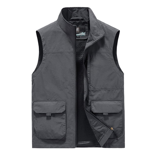 Chaleco de Carga Para Hombres Ropa de Trabajo Delgada Color Sólido Cuello Alto Chaqueta Sin Mangas Camisetas Sin Mangas Odeerbi ODB175860