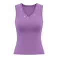 thumbnail image 5 of Alun Womens Summer V-Neck Lace Tank Tops 2026 Sleeveless Elegant Casual Trendy Going out Camisole Stretch Slim Fit Solid Color Daily Wear Purple L, 5 of 5