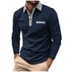 thumbnail image 2 of pstuiky camisas de manga larga para hombre, Camisa informal de manga larga para hombre, color liso, con cuello vuelto, escote en V y botones top de hombre s, 2 of 6