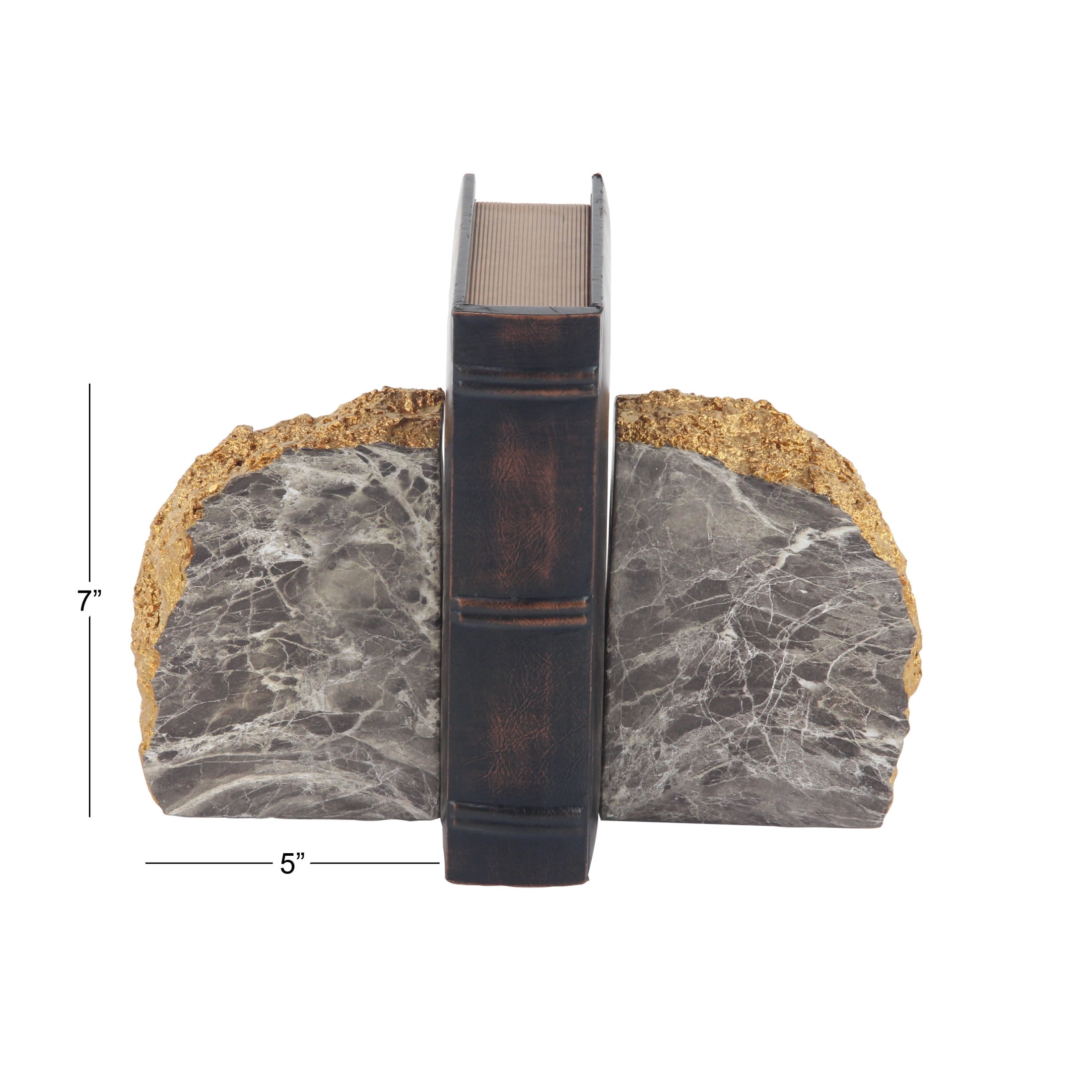 CosmoLiving by Cosmopolitan 5" Geode Gray Polystone Bookends with Gold Detailing (Set of 2)