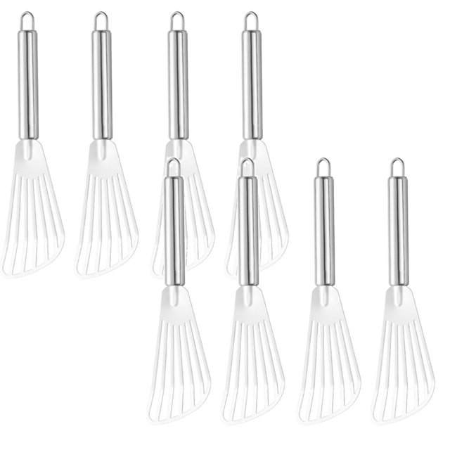 Oleegame 2 Pcs Pinces de Service Compactes Petite Spatule de Cuisson en Acier Inoxydable Spatule à Steak Assiette Spatule à Œufs Rabot Pelle Dentelée Outil à Crêpes Argent