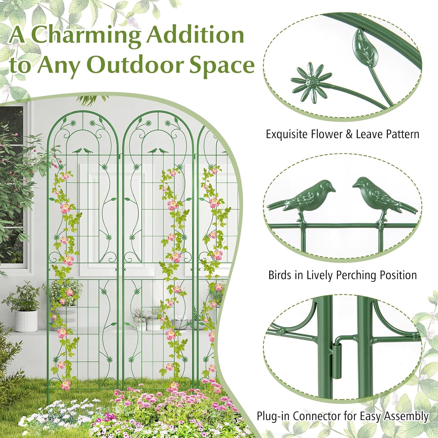 CHTER 2 Pack Garden Trellis, 7.2 FT Tall Galvanized Steel Trellis for Climbing Plants Outdoor for Patio Lawn Wall Decor, Plant Trellis for Vine Cucumber Tomato Flower Clematis Roses, Green