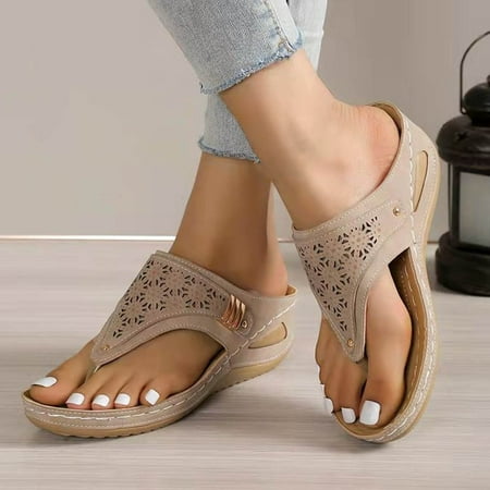 

Jacenvly 2024 New Women s Flat Shoes Ladies Beach Sandals Summer Non-Slip Causal Slippers Gray Sandals for Women Clearance