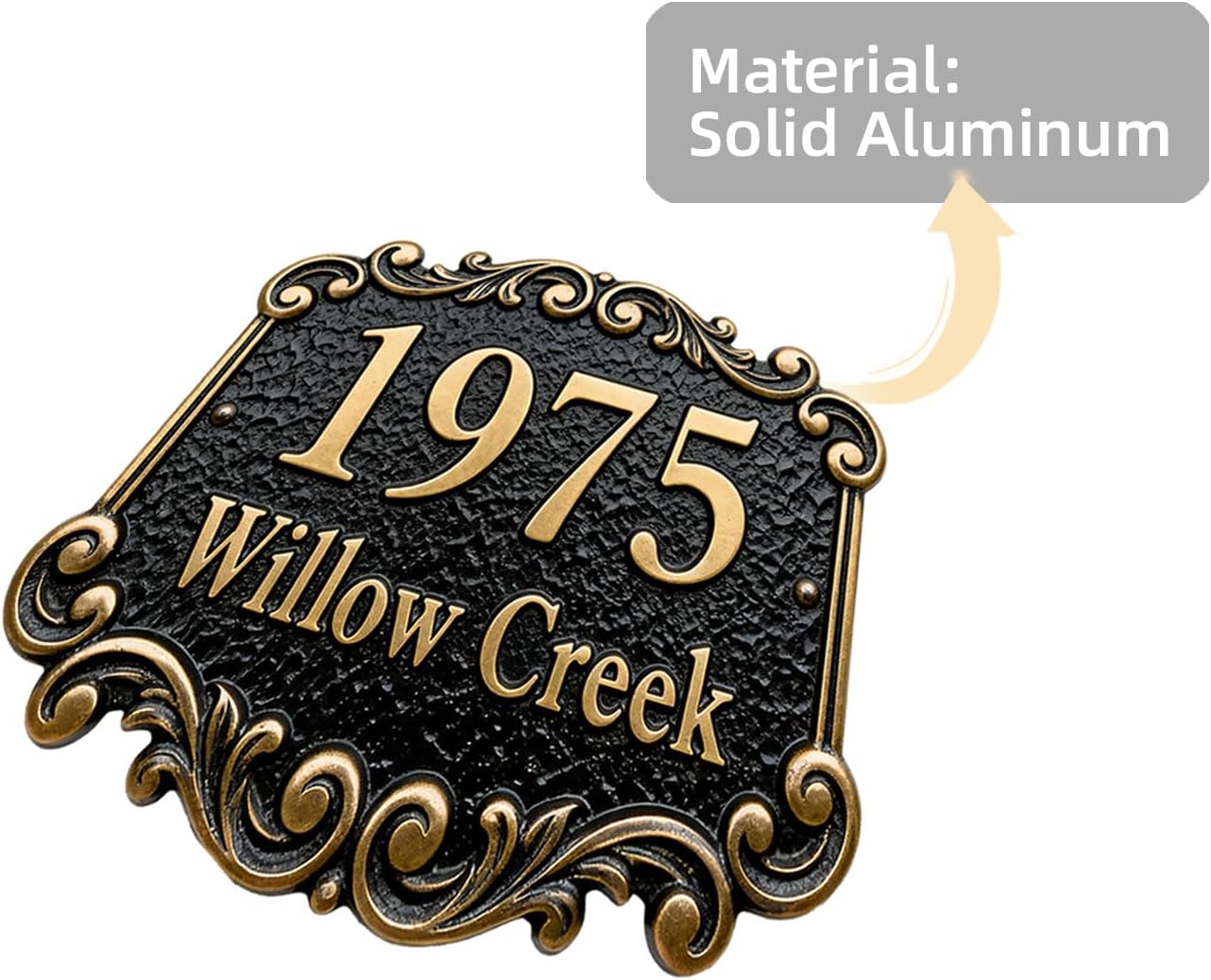 Personalized Cast Metal Address Plaque Vintage Custom House Number Sign Outside Street Mailbox Address Classic Wall Antique Brass Signs Durable Weather Resistant