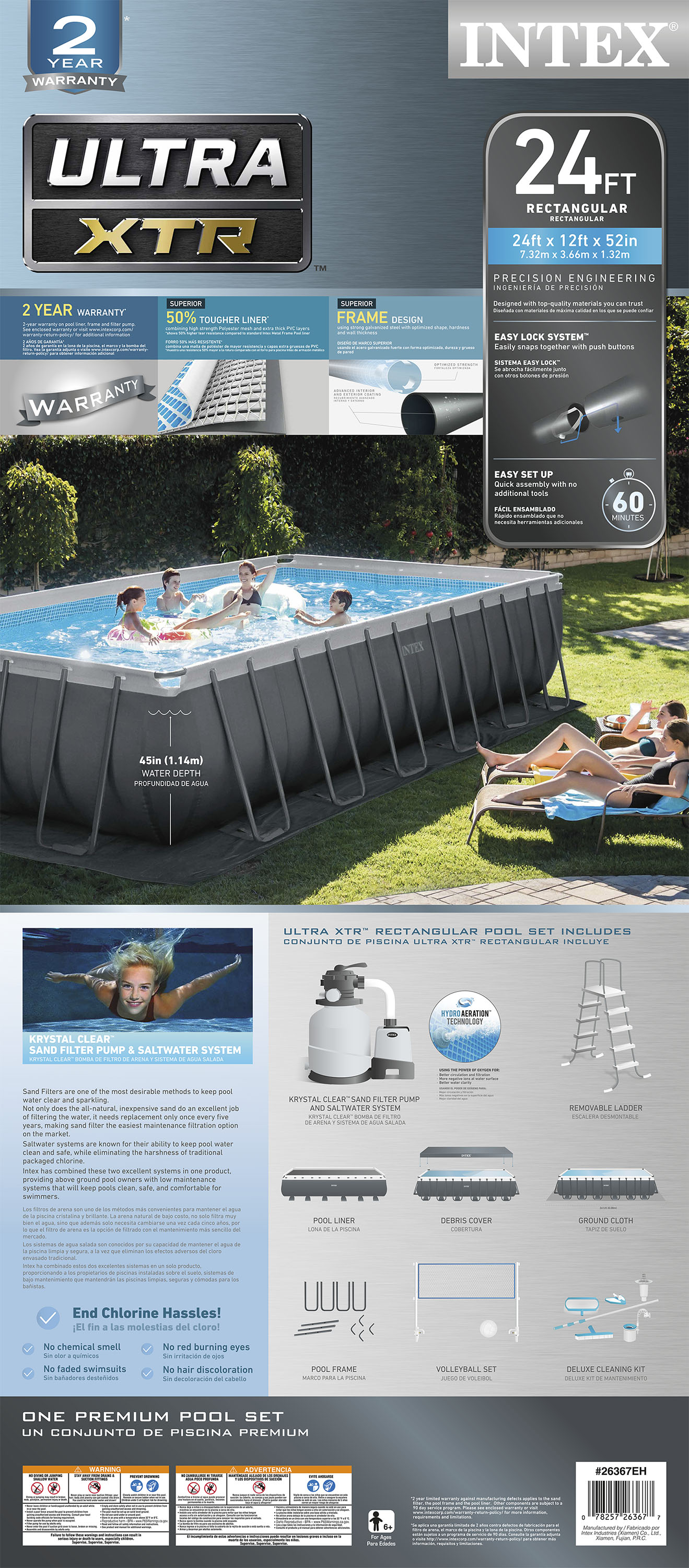 Intex 24' x 12' x 52" Ultra XTR Rectangular Frame Swimming Pool Set + Pump - image 5 of 10
