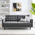 thumbnail image 2 of Tufted Sofa, Velvet, Grey Gray, Modern Contemporary Urban Design, Living Lounge Room Hotel Lobby Hospitality, 2 of 9