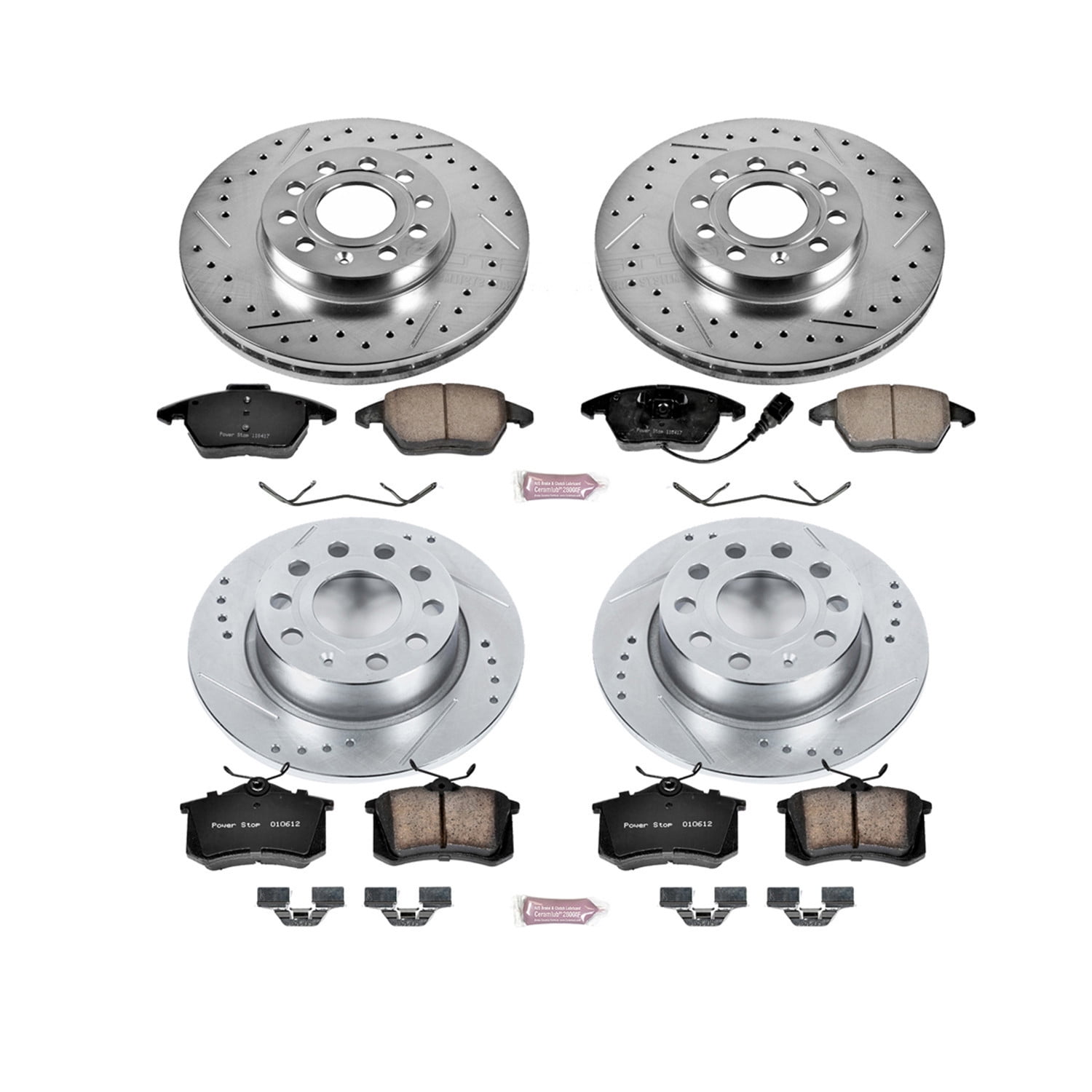 PowerStop Front and Rear Z23 Evolution Sport Carbon-Fiber Ceramic Brake Pad and Drilled & Slotted Rotor Kit Fits: AUDI VOLKSWAGEN Select Models K5749