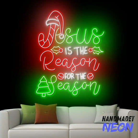 Handmadetneonsign Jesus Is The Reason For The Season Neon Sign, Christmas Jesus Led Sign, Xmas Gift, Holiday Wall Decor 82345