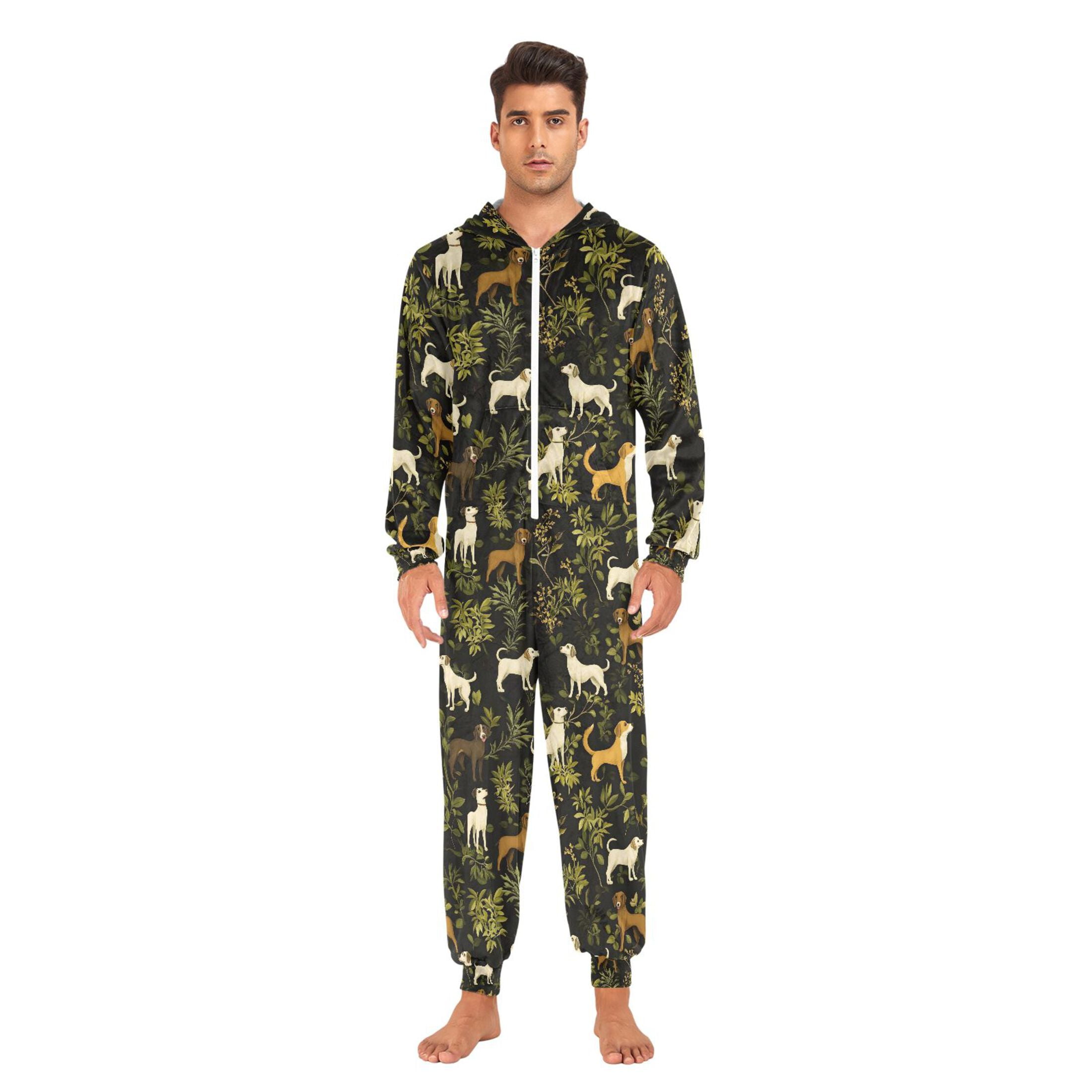 joogoo Cartoon Doodle Dogs Leaf Unisex Adults Onesies Pajamas Jumpsuits L