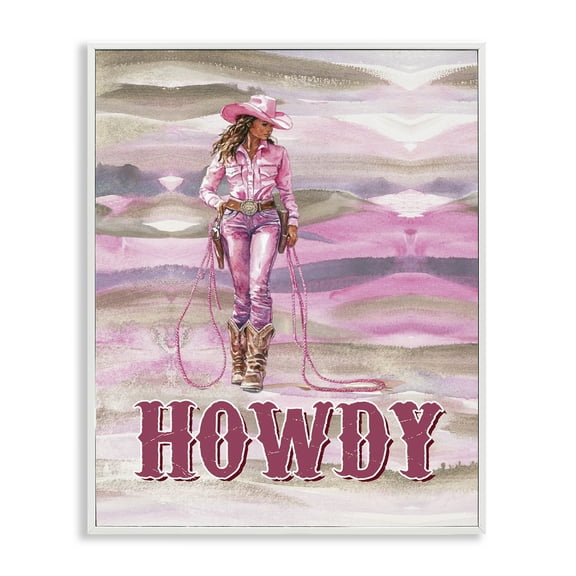 Stupell Industries Pastel Howdy Cowgirl People Painting White Framed Art Print Wall Art, 24 x 30
