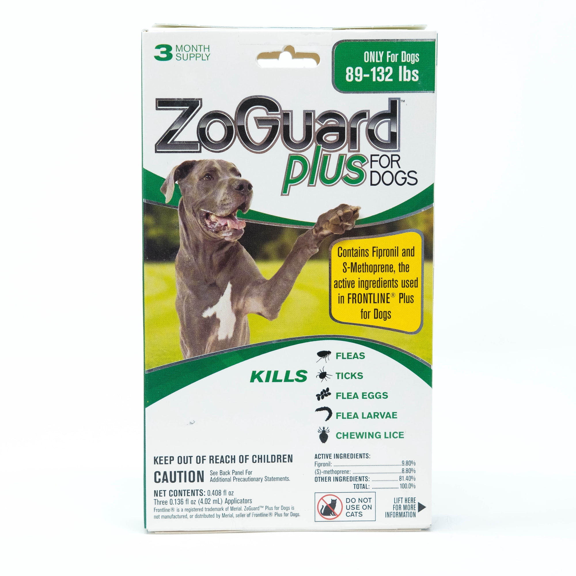 ZoGuard Plus Flea and Tick Treatment for Dogs, 3 Month Supply (89-132 lbs)