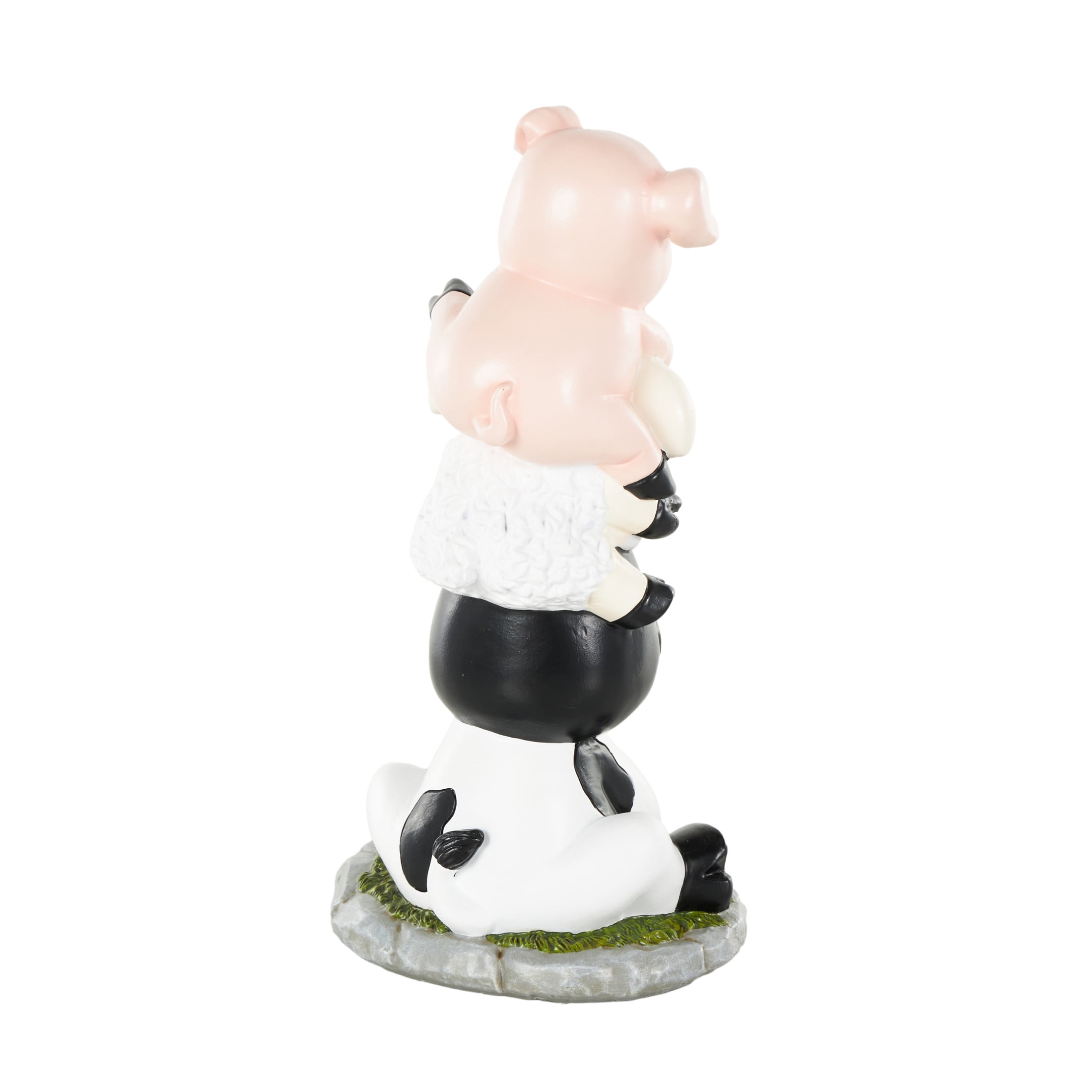 7" x 14" Multi Colored Polystone Stacked Farm Animals Sculpture with Gray and Green Accents, by DecMode