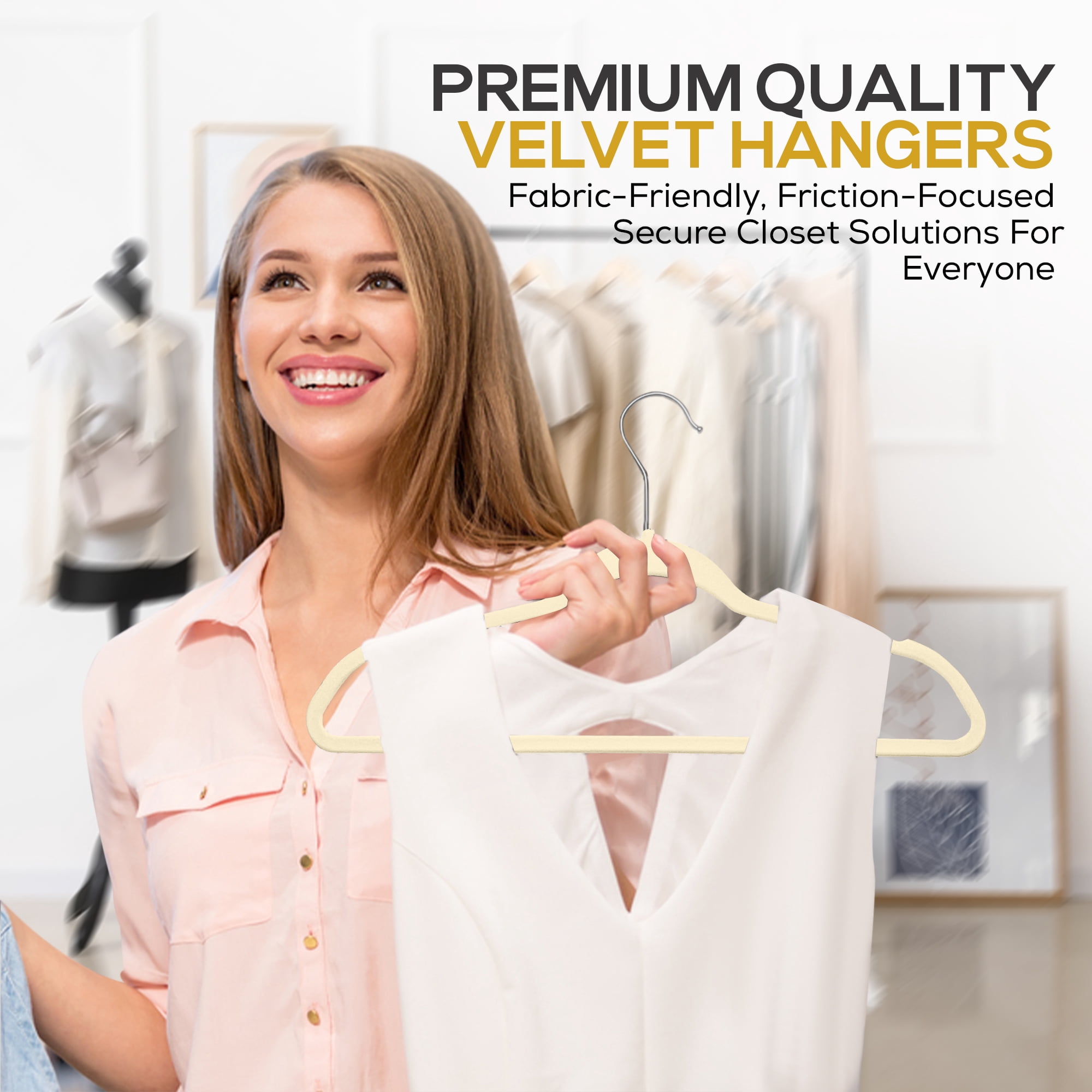 Techzoo Premium beige Velvet Hangers 15 Pack - Space Saving Felt Hanger, Non Slip Clothes Hangers for Closet, Heavy Duty Hanger for Coats, Shirts & Pants, 360° Swivel Hook, Hold Up to 10 lbs