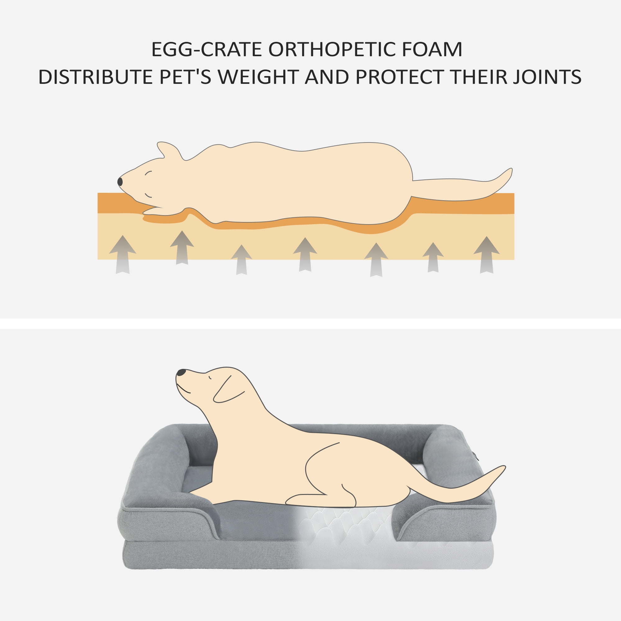 PAWZ Road Orthopedic Dog Bed Removable Washable Cover Non-Slip Bottom Dog Sofa Bed, S-XL, Khaki