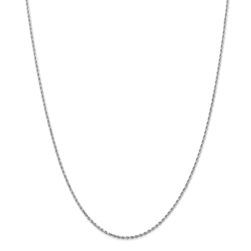 Real 14kt White Gold 1.5mm Diamond Cut Rope with Lobster Clasp Chain; 22 inch; for Adults and Teens; for Women and Men