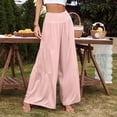 thumbnail image 3 of Wide Leg Pants for Women Casual Linen Palazzo Pants with Pockets Ladies Pull On High Waisted Beach Trousers, S, 3 of 7