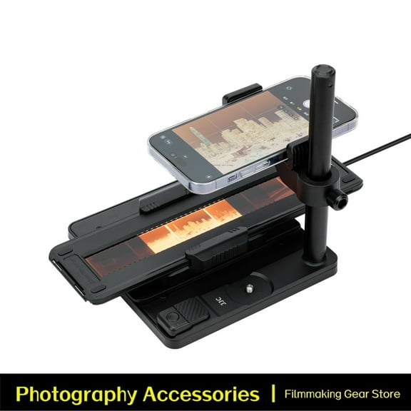 JJC Mobile Film Scanner Converts 35mm & 120 Format Film to Digital, Digitizing Adapter Set Negative Film Digitizer with LED Backlight and Adjustable Cellphone Clamp Holder