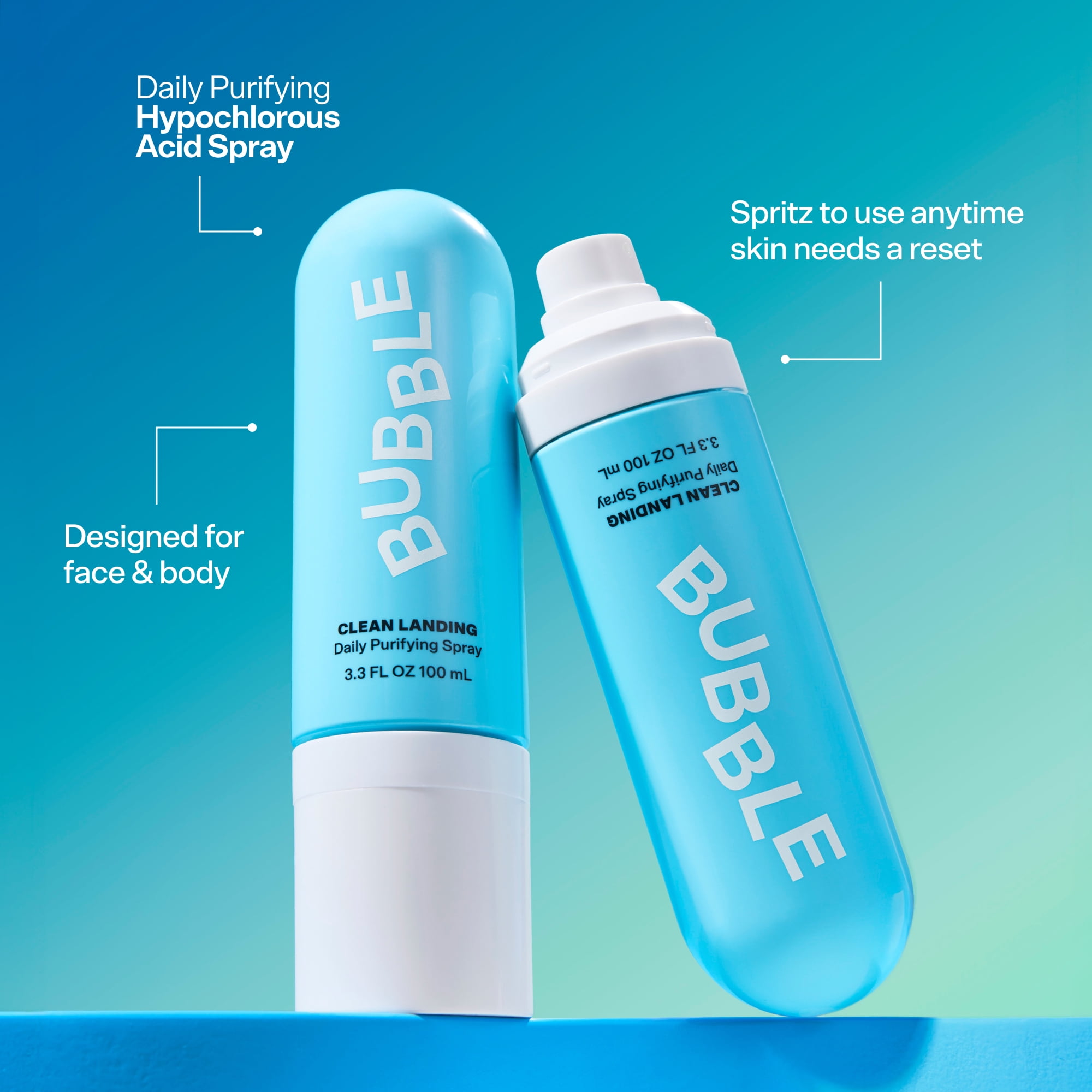 Bubble Skincare Clean Landing Daily Purifying Spray 3.4oz Hypochlorous Acid Mist