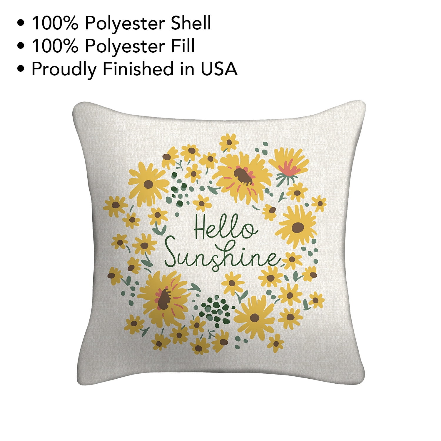 Mainstays 16" x 16" Hello Sunshine Decorative Outdoor Throw Pillow, Off-White/Yellow