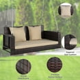 thumbnail image 2 of Zimtown Outdoor Bench Porch Rattan Wicker Swing Chair, 2-Person Hanging Swing Seat, Brown Rattan Beige Cusion, 2 of 11
